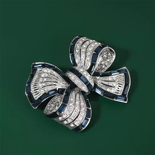 Elegant Bowknot Brooch for Women – Silver-Tone Rhinestone and Sapphire Crystal Pin