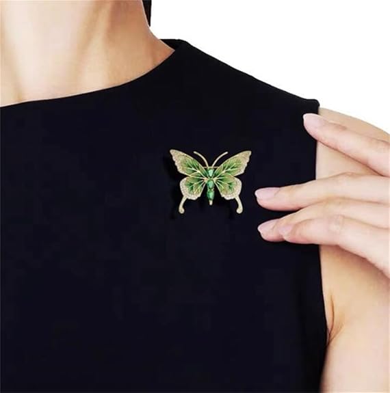 Elegant Green Butterfly Brooch – Enamel Crystal Rhinestone Pin for Women