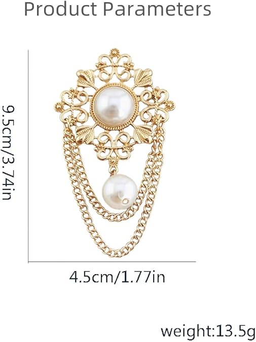 Vintage Pearl Brooch with Dual Chain Tassels – Elegant Baroque Style Pin for Women’s Coats, Dresses, and Shawls