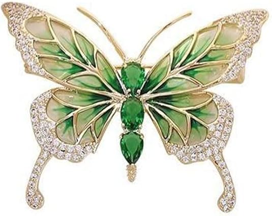 Elegant Green Butterfly Brooch – Enamel Crystal Rhinestone Pin for Women
