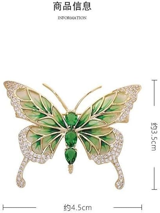 Elegant Green Butterfly Brooch – Enamel Crystal Rhinestone Pin for Women