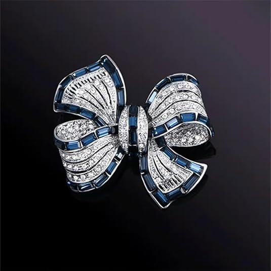 Elegant Bowknot Brooch for Women – Silver-Tone Rhinestone and Sapphire Crystal Pin