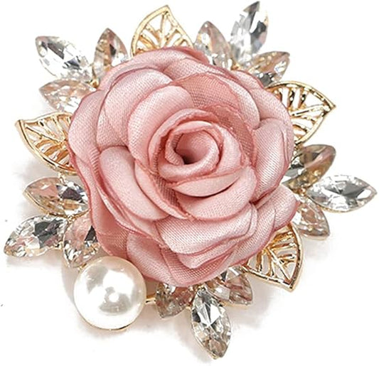 Vintage Rose Flower Brooch with Pearl and Rhinestones – Elegant Floral Pin for Dress, Scarf, Coat & Shawl Decoration