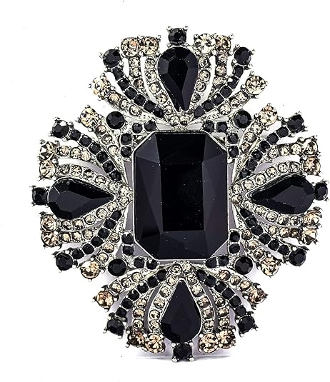 Vintage Gothic Black Gemstone Brooch – Retro Baroque Style Pin with Crystals for Dress, Shawl & Accessories