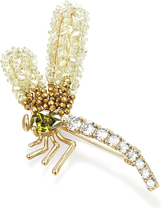 Vintage Dragonfly Rhinestone Brooch for Women – Elegant Gold-Tone Beaded Insect Pin