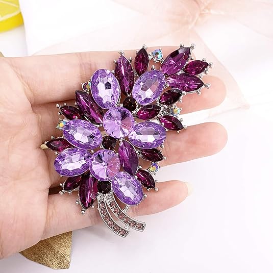 Luxury Purple Crystal Flower Brooch – Elegant Rhinestone Pin for Women’s Suits, Scarves, or Dresses