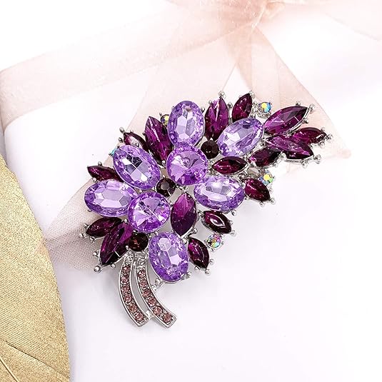 Luxury Purple Crystal Flower Brooch – Elegant Rhinestone Pin for Women’s Suits, Scarves, or Dresses