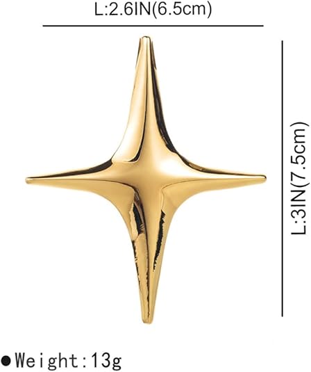 Geometric Gold Star Brooch – Minimalist Metal Pin with Futuristic Shine for Men and Women