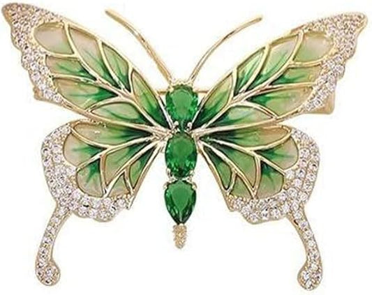 Elegant Green Butterfly Brooch – Enamel Crystal Rhinestone Pin for Women