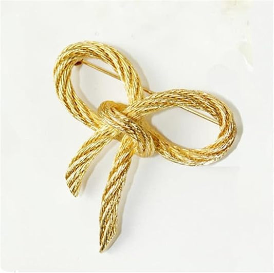 Elegant Gold Bow Brooch – Vintage Ribbon Knot Pin for Women’s Clothing, Shawls, and Accessories