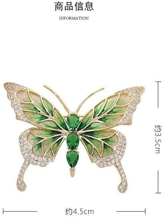 Elegant Green Butterfly Brooch – Enamel Crystal Rhinestone Pin for Women