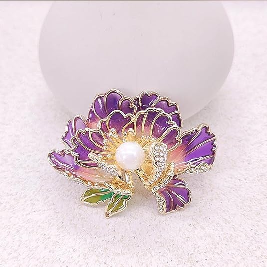 Elegant Purple Flower Brooch with Faux Pearl – Vintage Enamel Floral Pin for Women