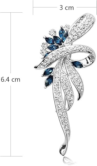 Elegant Leaf Design Brooch for Women – Silver-Tone Crystal Rhinestone Pin with Sapphire Accents