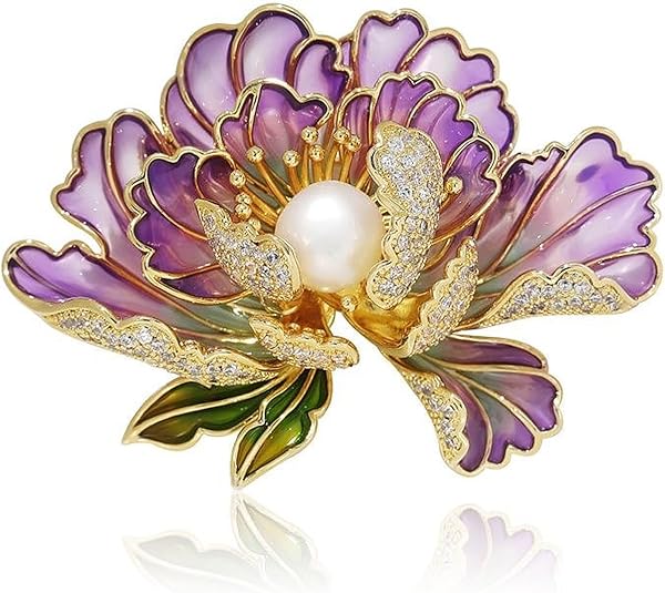Elegant Purple Flower Brooch with Faux Pearl – Vintage Enamel Floral Pin for Women