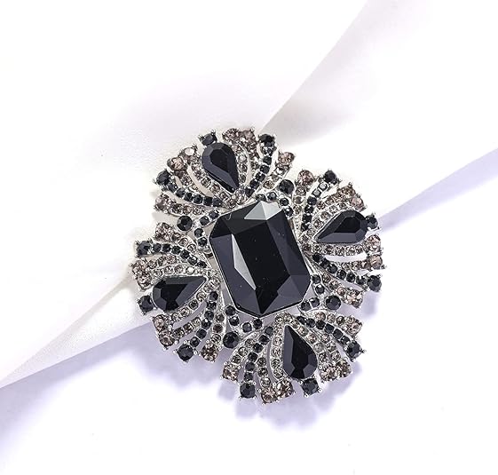 Vintage Gothic Black Gemstone Brooch – Retro Baroque Style Pin with Crystals for Dress, Shawl & Accessories
