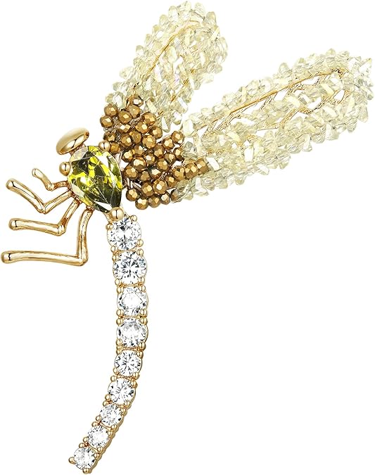 Vintage Dragonfly Rhinestone Brooch for Women – Elegant Gold-Tone Beaded Insect Pin