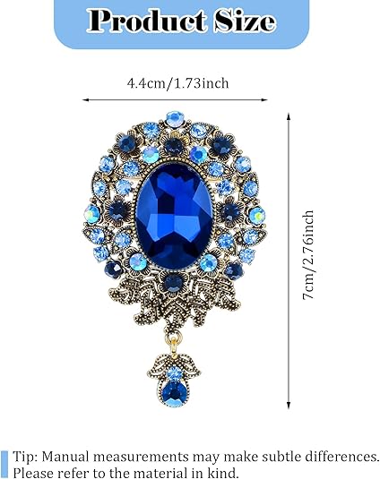Vintage Sapphire Brooch – Royal Blue Crystal Pin with Dangling Pendant for Women