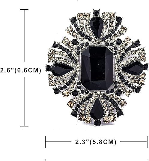 Vintage Gothic Black Gemstone Brooch – Retro Baroque Style Pin with Crystals for Dress, Shawl & Accessories